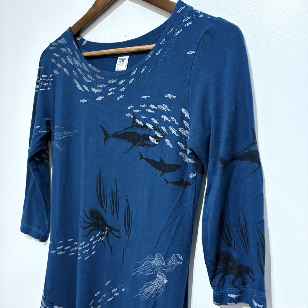 Poison Pear Dress Womens S Blue Ocean Fish Print Bamboo Rayon Cotton Knit - Picture 3 of 10